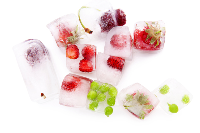 fruit frozen in ice cubes