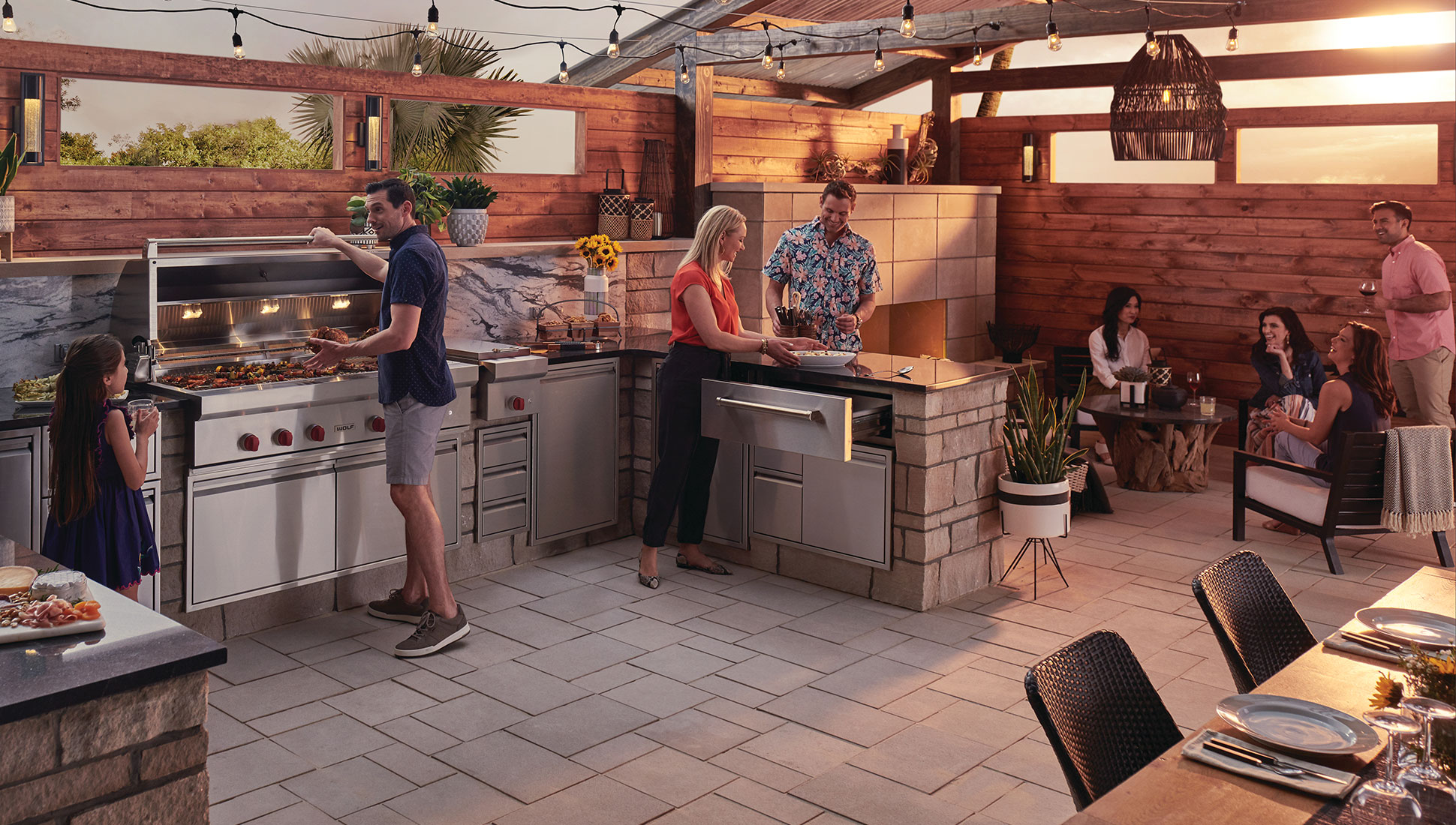Outdoor party in Wolf outdoor kitchen